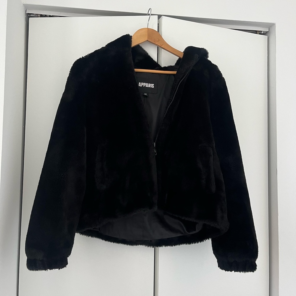 Apparis Faux Fur Zip Up Hoodie Black XS
